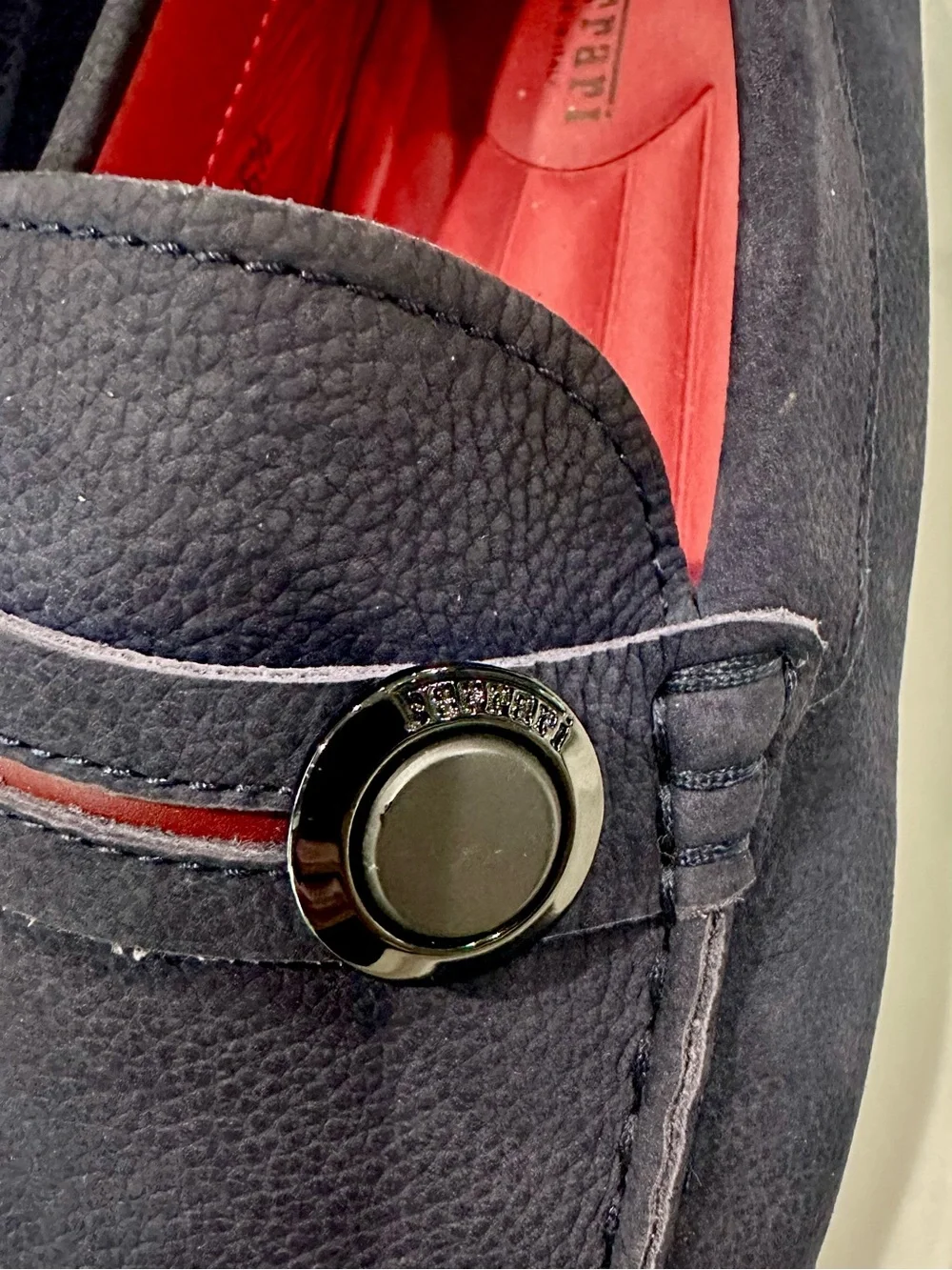 Ferrari x TOD’S Men's Navy Suede Driving Loafers with Red Lining